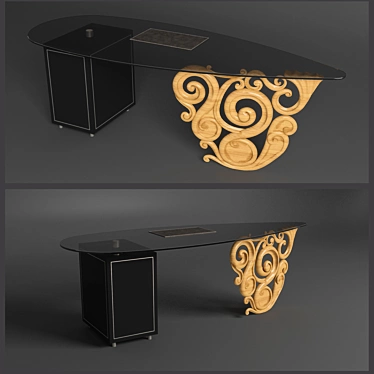 Carved Wood Glass Table 3D model image 1 