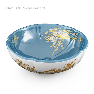 Ceramic Basin with Artistic Blue and White Design 3D model image 1 