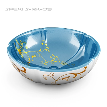 Hand-painted Blue and White Ceramic Basin 3D model image 1 