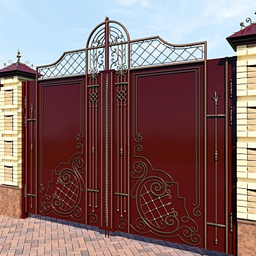 Elegant Wrought Iron Gates 3D model image 1 