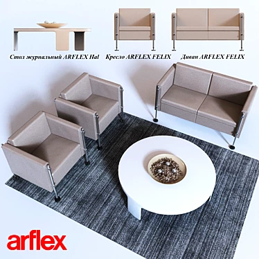 Stylish ARFLEX Set: Sofa, Chair, Coffee Table, Rug & Decor 3D model image 1 