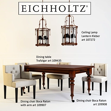 Eichholtz Dining Set: Chandelier, Table, Chairs 3D model image 1 