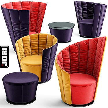 Elegant Jori Armchairs with Ottoman 3D model image 1 