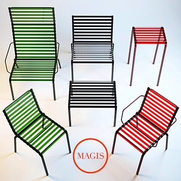 Magis Striped Collection: Versatile and Stylish Stacking Chairs 3D model image 1 