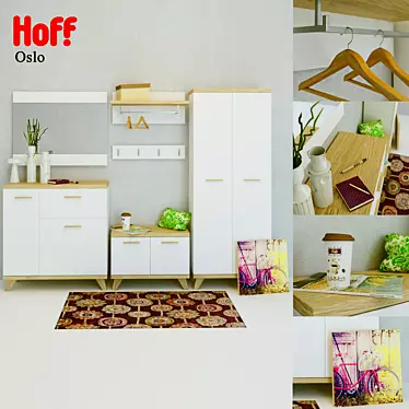 Oslo Hallway Set with Mirror, Shoe Cabinet & Bench 3D model image 1 