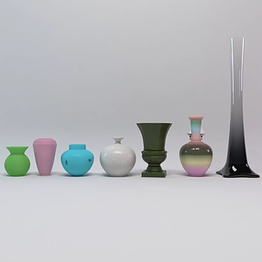 Stylish 7-Piece Vase Set 3D model image 1 