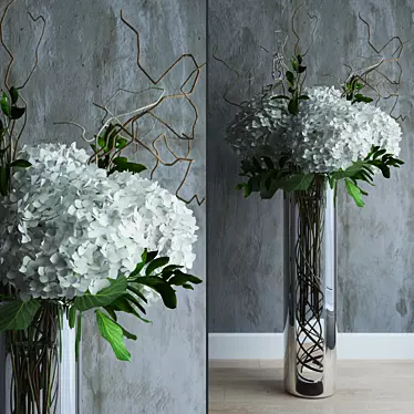 Elegant White Hydrangeas in Tall Vase 3D model image 1 