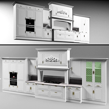 Elegant White Kitchen 3D model image 1 