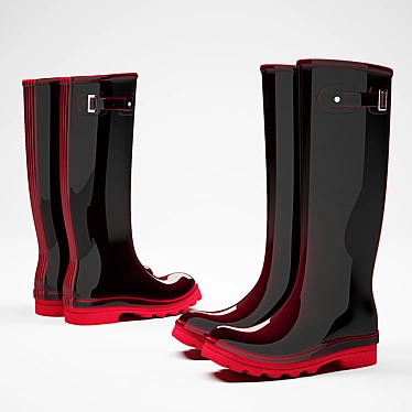 Stylish Rubber Boots: Black & Pink! 3D model image 1 