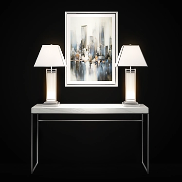 Modern Console, Lamp & Oil Painting 3D model image 1 