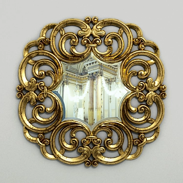 Elegant Carved Round Mirror 3D model image 1 