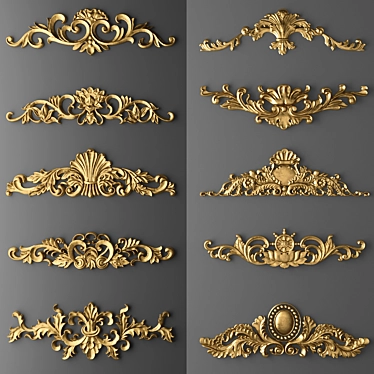 Golden Ornate Stucco Set 3D model image 1 