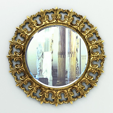 Elegant Carved Round Mirror 3D model image 1 