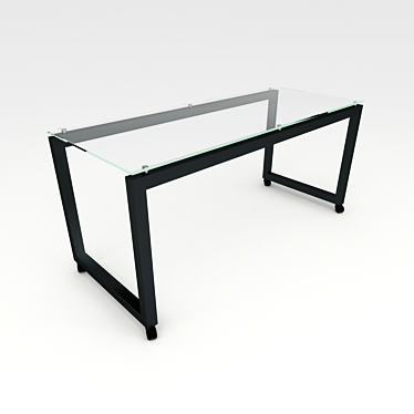 Modern Glass Table with Metal Frame & Wheels 3D model image 1 