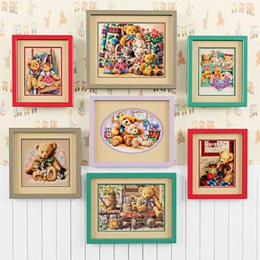 Colorful Teddy Bears Embroidery 3D model image 1 