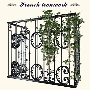 French Ironwork Balcony Set with Ivy 3D model image 1 