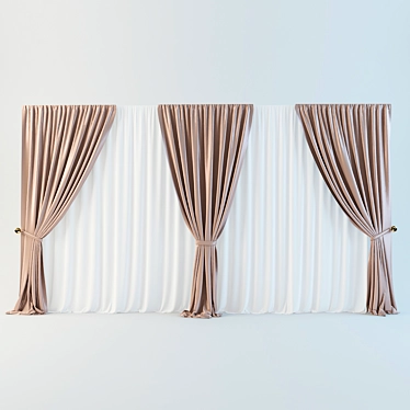 Elegant Atlas and Tulle Curtain 3D model image 1 