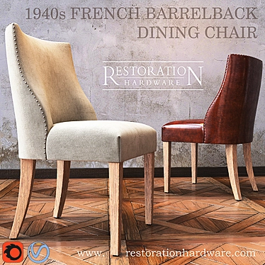 Vintage French Barrelback Dining Chairs 3D model image 1 