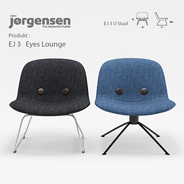 Modern Danish Design: Eyes Lounge EJ 3U Staal 3D model image 1 