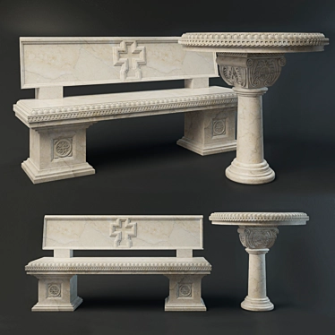 Elegant Marble Bench & Table Set 3D model image 1 