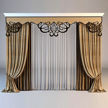 Elegant Lace Embroidered Curtain 3D model image 1 