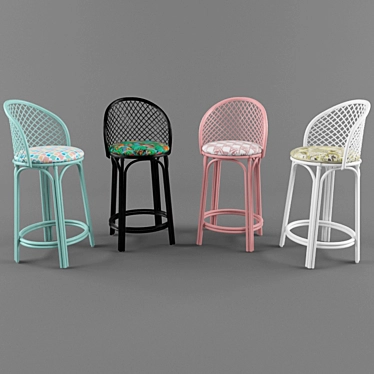 Tropical Chic Rattan Barstools 3D model image 1 