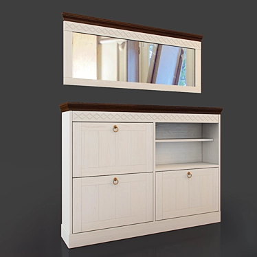 Danish Shoe Storage Cabinet with Mirror 3D model image 1 
