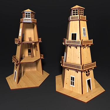 Handcrafted Wooden Lighthouse Decor 3D model image 1 