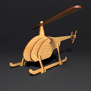 Handcrafted Wooden Helicopter - Vintage-Inspired Design 3D model image 1 
