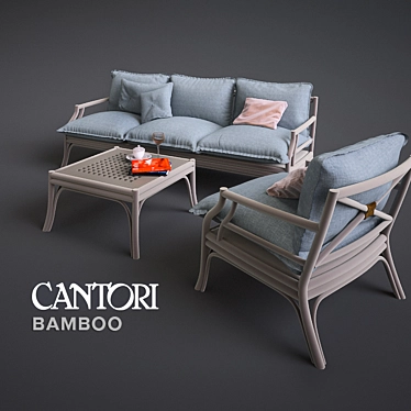 Bamboo Bliss: Handcrafted Wooden Sofa & Table 3D model image 1 
