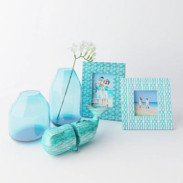 Turquoise Decor Set: Vases, Statue, Photo Frames 3D model image 1 