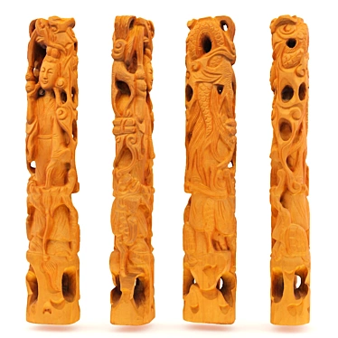 Handcrafted Wood East Asian Sculpture 3D model image 1 