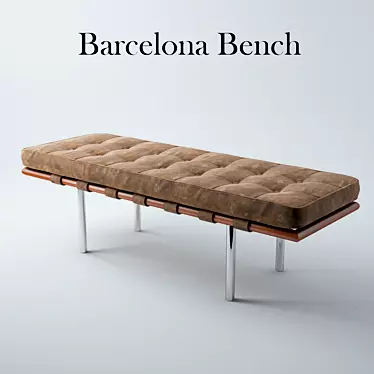 Barcelona Leather Bench - Brown 3D model image 1 