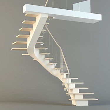 Metal Framed Open Wooden Staircase 3D model image 1 