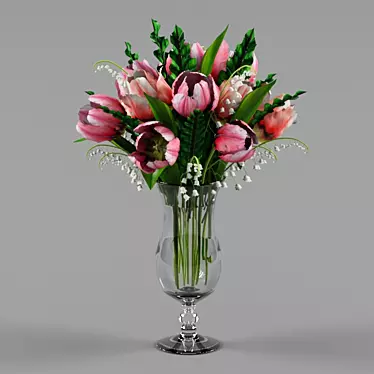 Title: Springtime Blooms: Tulips and Lilies in Vase 3D model image 1 