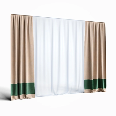 Double Straight Curtains with Tulle | 3m Height 3D model image 1 