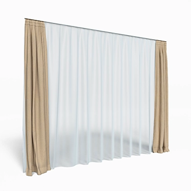 Elegant Double Layered Curtains 3D model image 1 