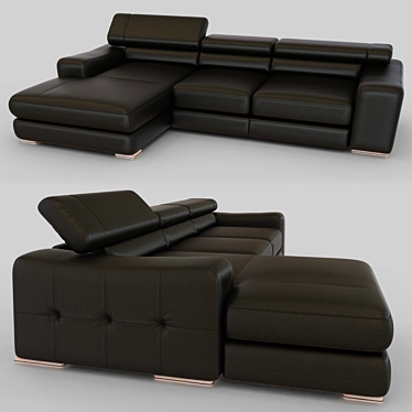 Luxury Leather Sofa with Ottoman 3D model image 1 