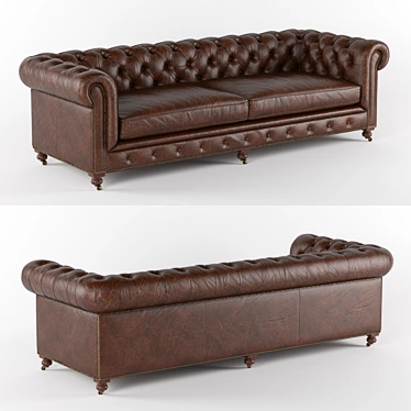 Vintage Cigar Leather Kensington Sofa 3D model image 1 