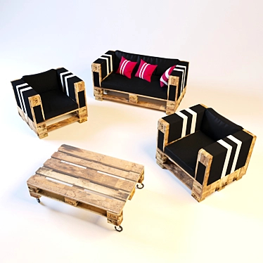 Wooden Pallet Furniture Set 3D model image 1 