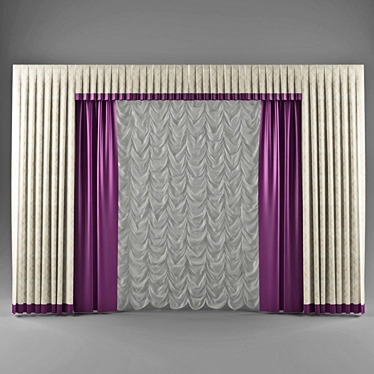 Elegant Curtain Set with Fixed Folds 3D model image 1 
