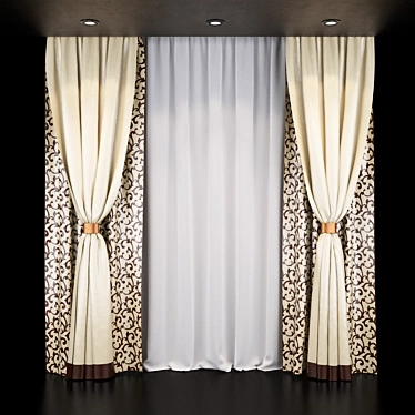 Elegant Chocolate Cream Curtain Set 3D model image 1 