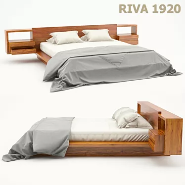 Rustic Elegance: Riva 1920 Wooden Bed 3D model image 1 