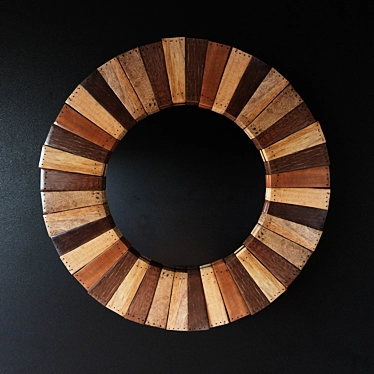 Handcrafted Circular Wooden Mirror 3D model image 1 