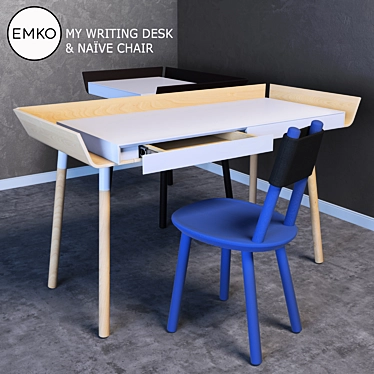 Stylish Workplace Set: My Writing Desk & Naïve Chair 3D model image 1 