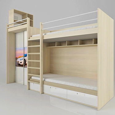 Two-tier Kids Bed 3D model image 1 