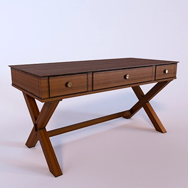 Vintage Ashley Burkesville Desk (3 Drawers, X-Legs) 3D model image 1 