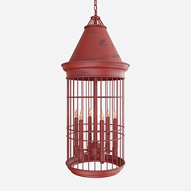 Crimson Dream Iron Bird Cage Chandelier 3D model image 1 