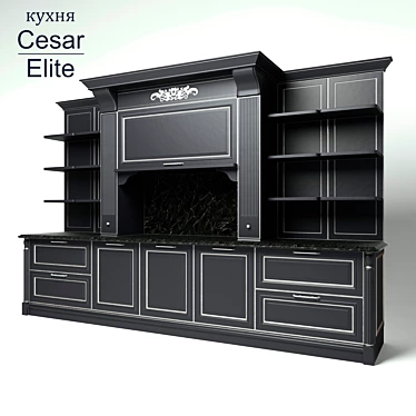 Elite Kitchen: Graphite and Ivory with Silver and Gold Details 3D model image 1 