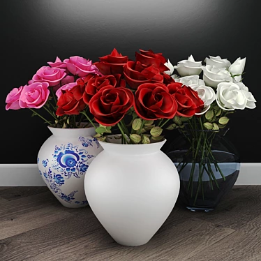 Romantic Rose Bouquet Trio 3D model image 1 